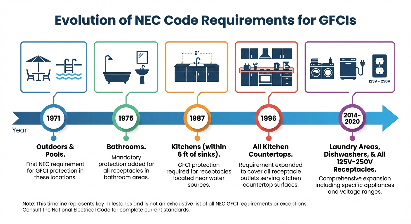 Evolution of NEC Code Requirements for GFCIs